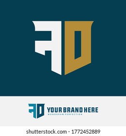 Monogramm-Logo-Buchstaben F, N, FN oder NF, modern, einfach, sportlich, weiß und goldfarben auf blauem Hintergrund