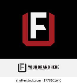 Monogram logo letter F, U, FU or UF modern, simple, sporty, white and red color on black background