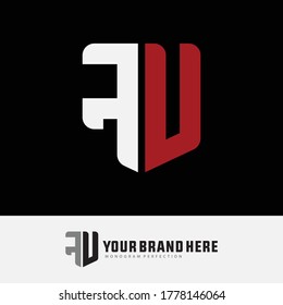 Monogram logo letter F, U, FU or UF modern, simple, sporty, white and red color on black background