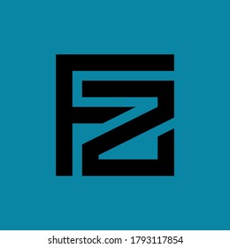 Monogram logo letter F, Z, FZ or ZF modern, simple, sporty, black color on blue background