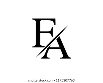 The monogram logo letter FA is sliced