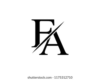 The monogram logo letter FA is sliced