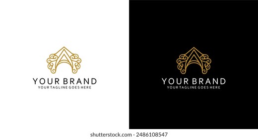 A monogram logo with the letter a forming an indentation like a monoline cloud ornament gives a simple impression of luxury, elegance and minimalism 