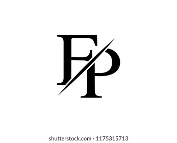 The monogram logo letter FP is sliced