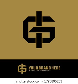 Monogram logo letter G, I, GI or IG modern, simple, sporty, black color on gold background