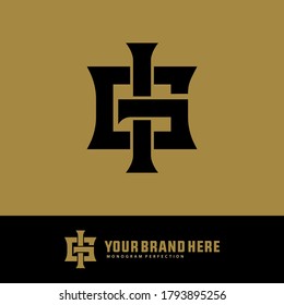 Monogram logo letter G, I, GI or IG modern, simple, sporty, black color on gold background
