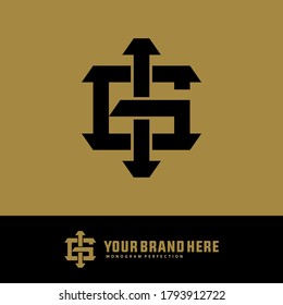 Monogram logo letter G, I, GI or IG modern, simple, sporty, black color on gold background