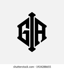 Monogram logo letter G, I, A, GIA, GAI, IGA, IAG, AGI or AIG `modern, simple, sporty, black color on white background