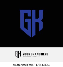 Monogram logo letter G, K, GK or KG modern, simple, sporty, blue color on black background
