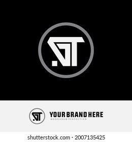 Monogram logo letter G, T, GT or TG modern, simple, sporty, white and gray color on black background