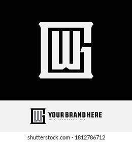 Letra G, W, GW o WG del logotipo de un monograma moderna, sencilla, esporádica, de color blanco sobre fondo negro