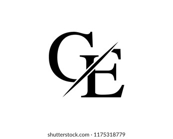 The monogram logo letter GE is sliced