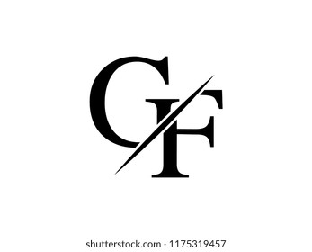 The monogram logo letter GF  is sliced