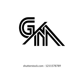 The monogram logo letter GM is sliced black