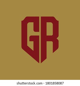 Monogram logo letter G,R, GR or RG modern, simple, sporty, red color on gold background