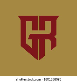 Monogramm-Logo-Buchstaben G,R, GR oder RG modern, einfach, sportlich, rote Farbe auf goldenem Hintergrund