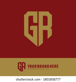 Monogram logo letter G,R, GR or RG modern, simple, sporty, gold color on red background