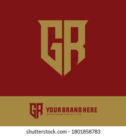 Monogram logo letter G,R, GR or RG modern, simple, sporty, gold color on red background