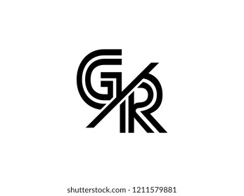 The monogram logo letter GR is sliced black