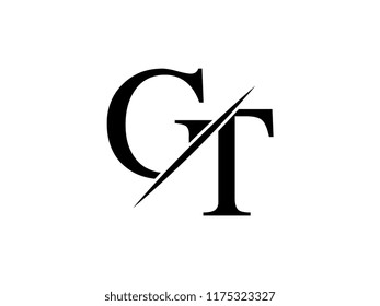 The monogram logo letter GT is sliced