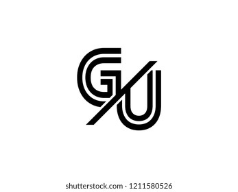 The monogram logo letter GU is sliced black
