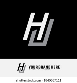 Monogram logo letter H, J, HJ or JH modern, simple, sporty, white and gray color on black background