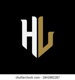 Monogram logo letter H, L, HL or LH modern, simple, sporty, white and gold color on black background
