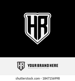 Monogram logo letter H, R, HR or RH modern, simple, sporty, white and black color on black background