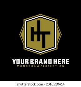 Monogram logo letter H, T, HT or TH modern, simple, sporty, gold, black and white color on black background