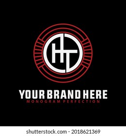 Monogram logo letter H, T, HT or TH modern, simple, sporty, red, black and white color on black background