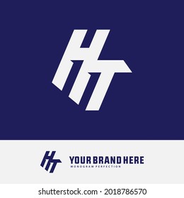 Monogramm-Logo-Buchstaben H, T, HT oder TH modern, einfach, sportlich, weißer Farbton auf blauem Hintergrund