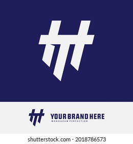 Monogramm-Logo-Buchstaben H, T, HT oder TH modern, einfach, sportlich, weißer Farbton auf blauem Hintergrund