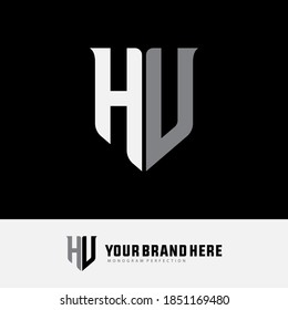 Monogram logo letter H, U, HU or UH modern, simple, sporty, white and gray color on black background