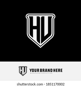 Monogram logo letter H, U, HU or UH modern, simple, sporty, white and black color on black background