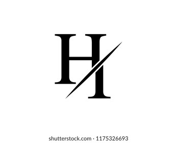 The monogram logo letter HI is sliced