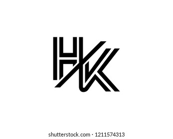 The monogram logo letter HK is sliced black