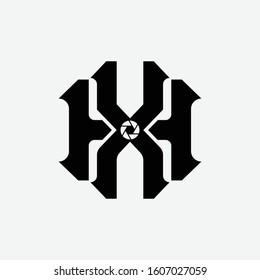 monogram logo letter HX or XH vintage, sport, and old school on white background for photographer logo
