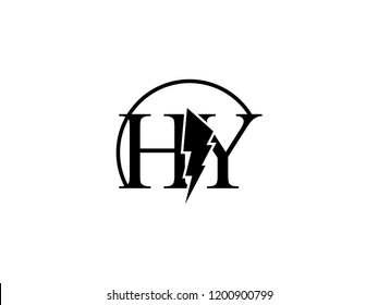 The monogram logo letter HY is split by lightning