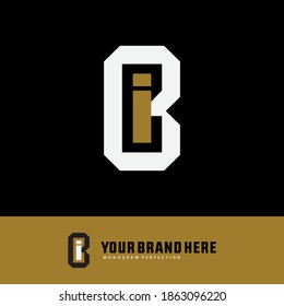Monogram logo letter I, B, IB or BI modern, simple, sporty, white and gold color on black background