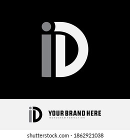 Monogram logo letter I, D, ID or DI modern, simple, sporty, white and gray color on black background