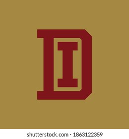 Monogramm-Logo-Buchstaben I, D, ID oder DI, modern, einfach, sportlich, rote Farbe auf goldenem Hintergrund