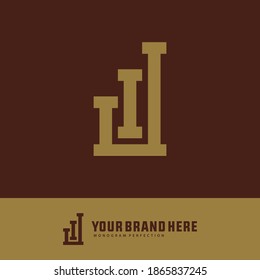 Monogram logo letter I, J, IJ or JI modern, simple, sporty,  gold color on brown background