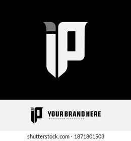 Monogram logo letter I, P, IP or PI modern, simple, sporty, white and gray color on black background