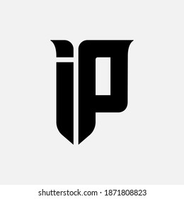 Monogramm-Logo-Buchstaben I, P, IP oder PI modern, einfach, sportlich, schwarz auf weißem Hintergrund