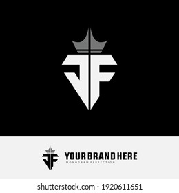 Monogram logo letter J, F, JF or FJ `modern, simple, sporty, white and gray color on black background