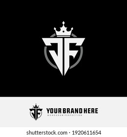 Monogram logo letter J, F, JF or FJ `modern, simple, sporty, white and gray color on black background
