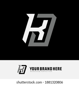 Monogram logo letter J, K, JK or KJ modern, simple, sporty, white and gray color on black background