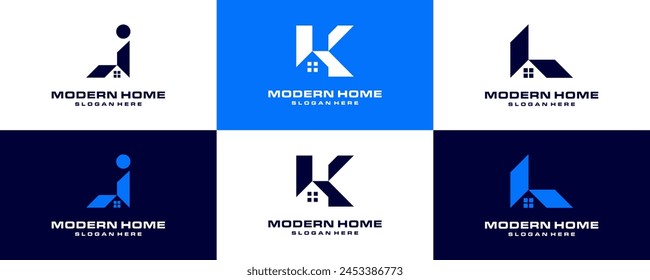 Monogramm-Logo-Buchstabe J, K, L mit Gebäudeform. Icons für Unternehmen, Gebäude, Immobilien.