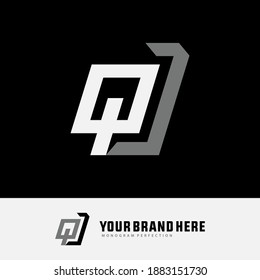 Monogram logo letter J, Q, JQ or QJ modern, simple, sporty, white and gray color on black background