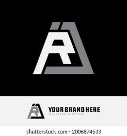 Monogram logo letter J, R, JR or RJ modern, simple, sporty, white and gray color on black background